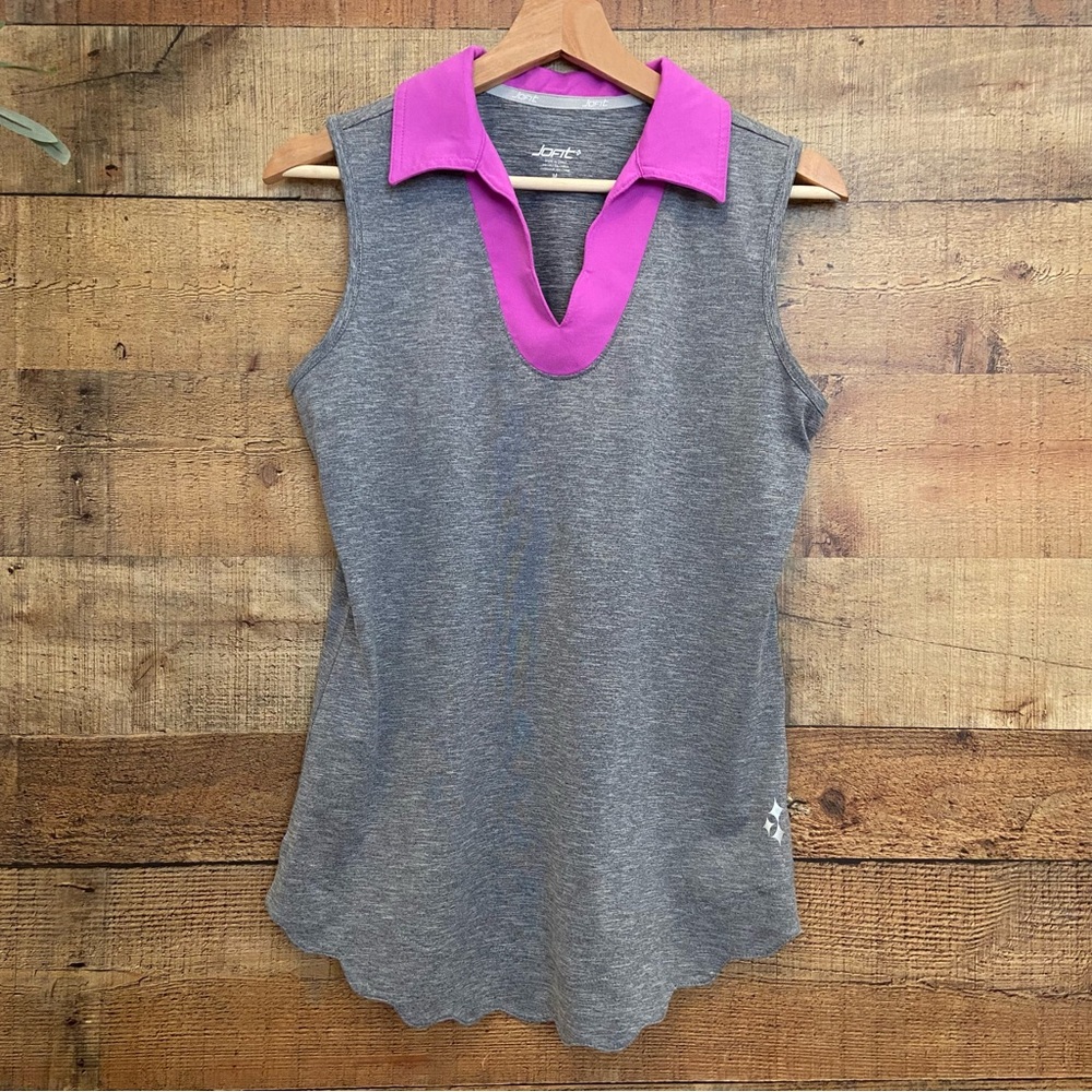 JOFIT Soft Gray + Purple Women's Sleeveless Athletic Top